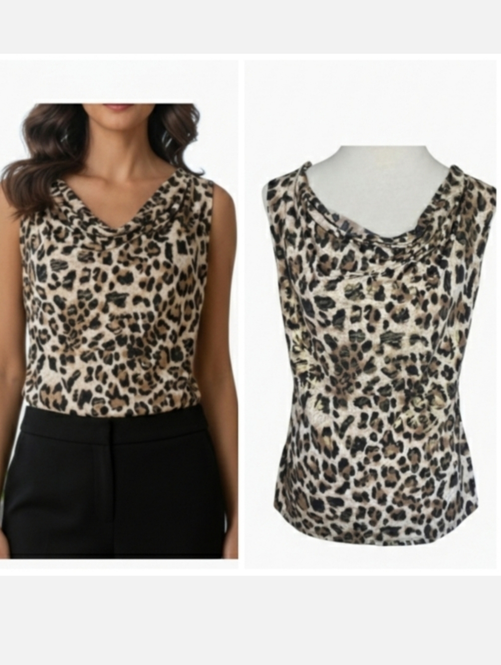 Shannon Ford NY Leopard Print Sleeveless Drape Neck Top Women's Size Medium